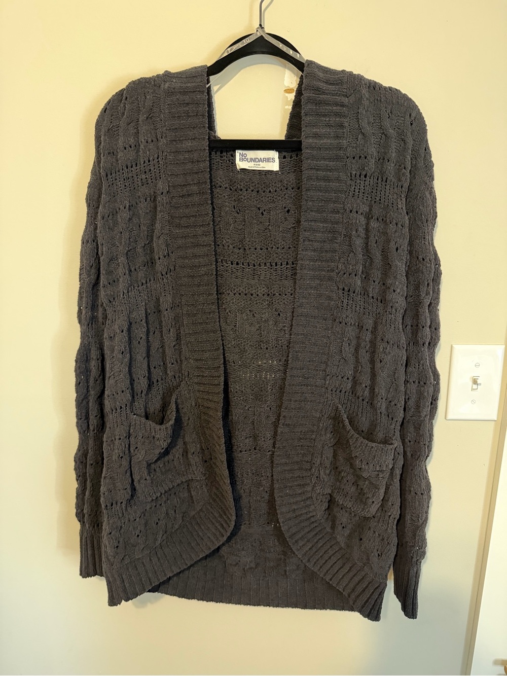 No Boundaries Black Open Front Knit Cardigan Sweater
